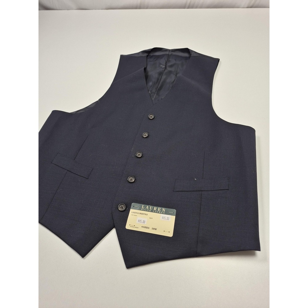 Lauren Ralph Lauren Suit Vest Mens 44 Blue 100% Wool 5 Button Belted - Picture 2 of 8